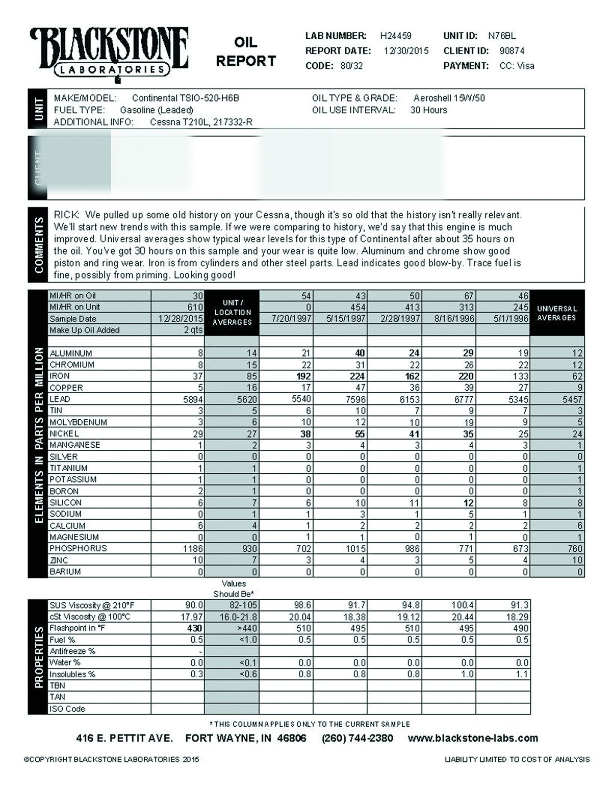 Blackstone aircraft oil report