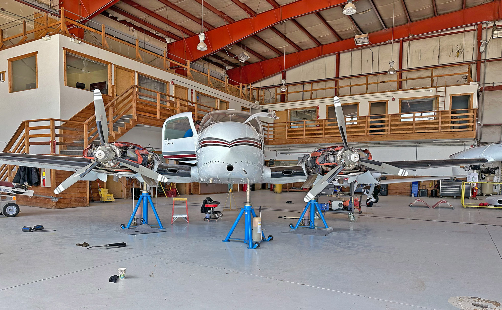 Cessna 310 piston engine twin on jacks