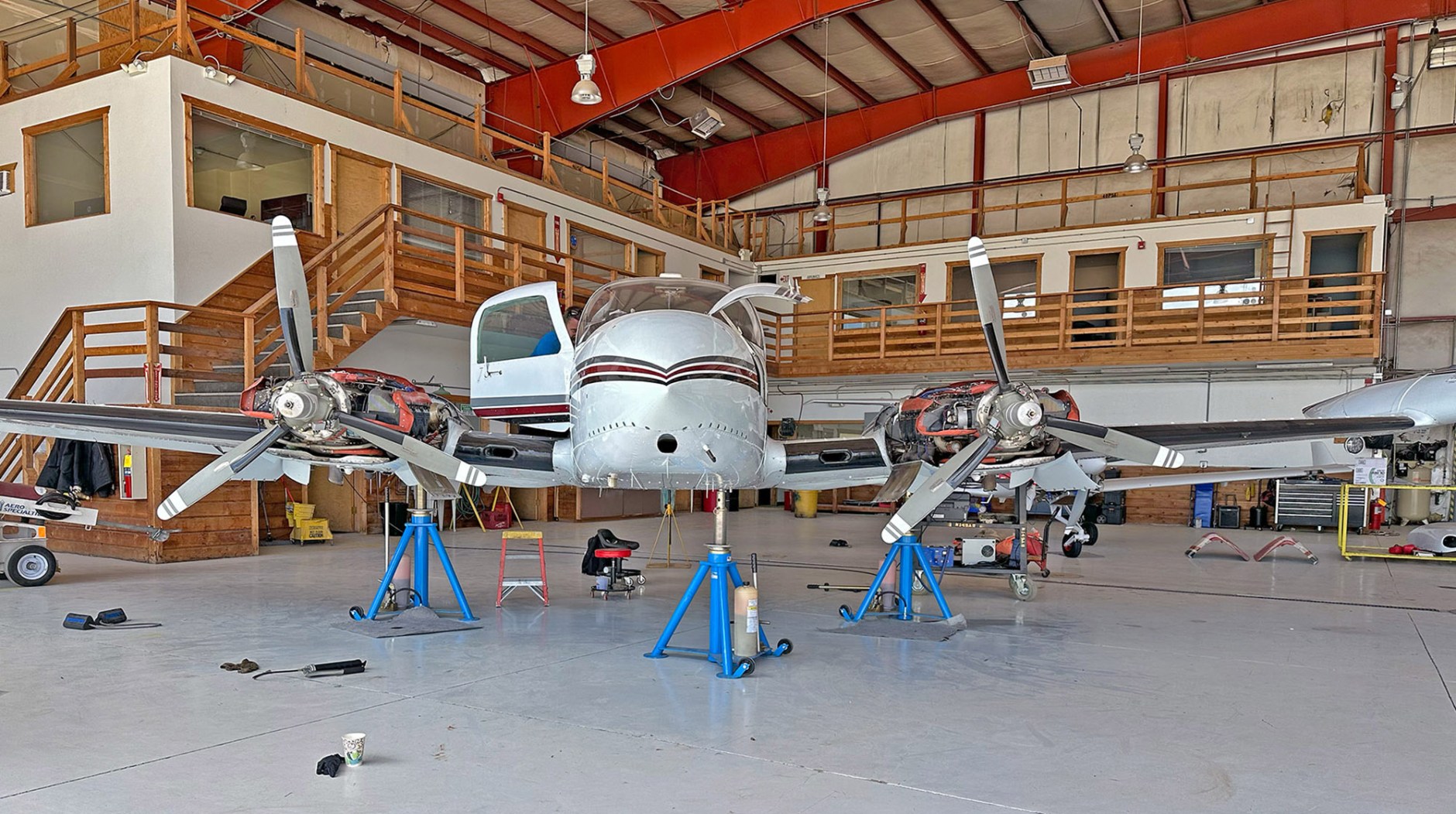 Cessna 310 piston engine twin on jacks