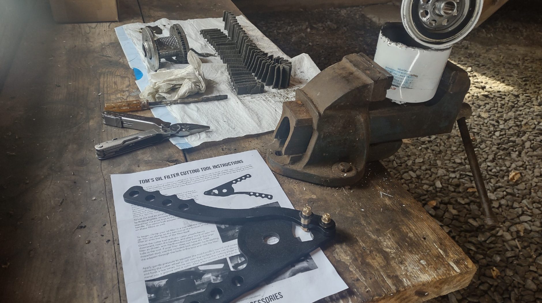 Tom's oil filter cutting tool.